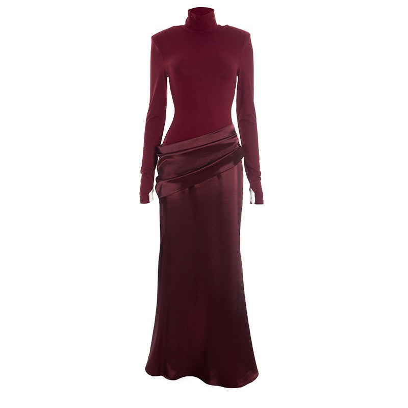 Maxi dress in satin design with turtleneck - Shiraz
