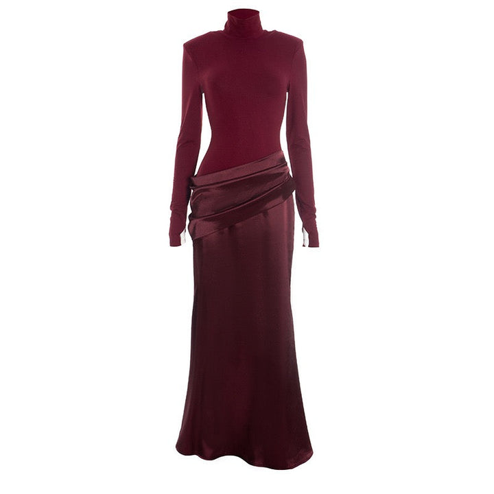 Maxi dress in satin design with turtleneck - Shiraz