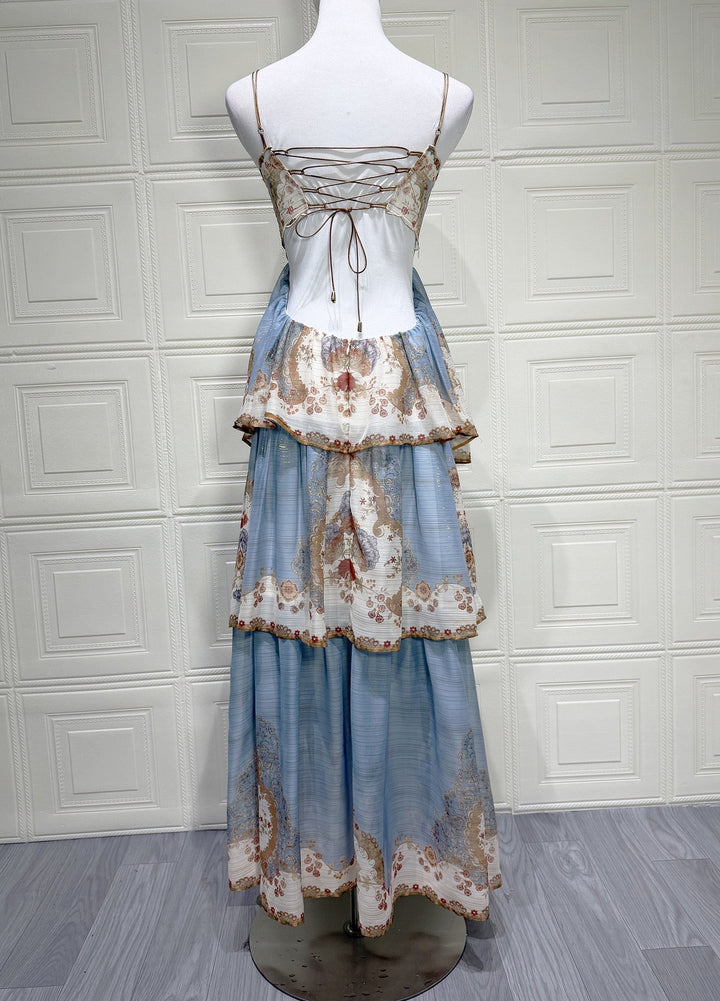 Roa - Layered ruffled chiffon maxi dress with a back tie for waist adjustment