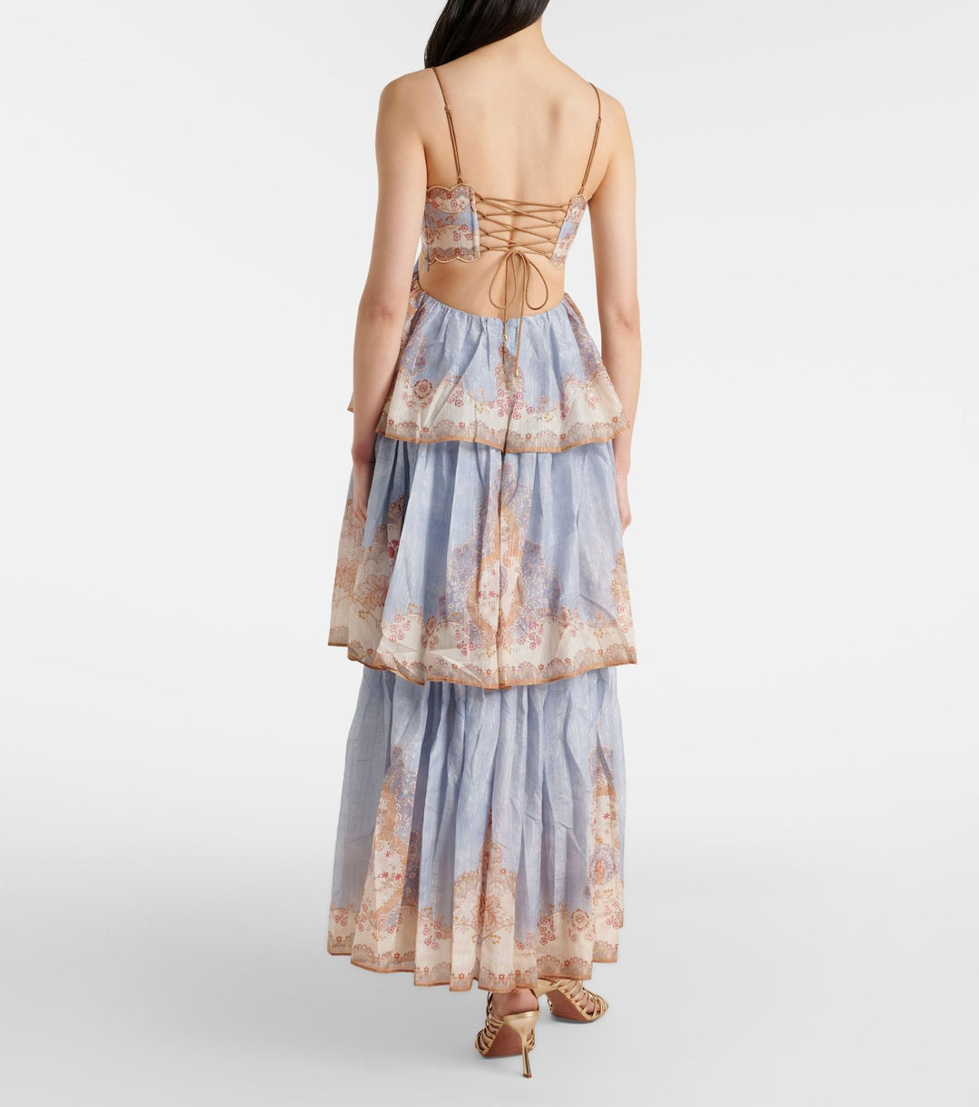 Roa - Layered ruffled chiffon maxi dress with a back tie for waist adjustment