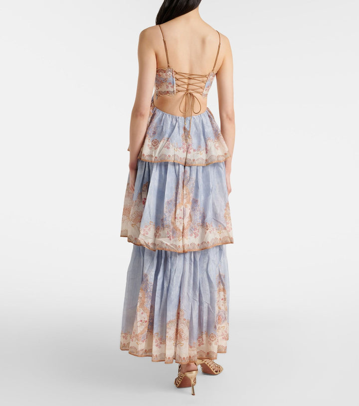 Roa - Layered ruffled chiffon maxi dress with a back tie for waist adjustment