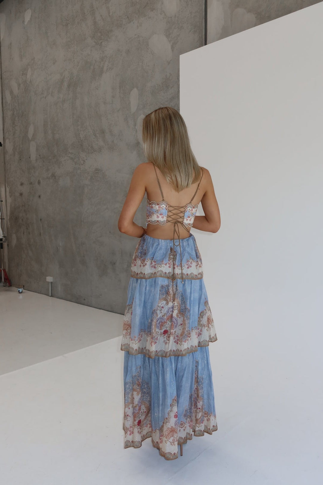 Roa - Layered ruffled chiffon maxi dress with a back tie for waist adjustment