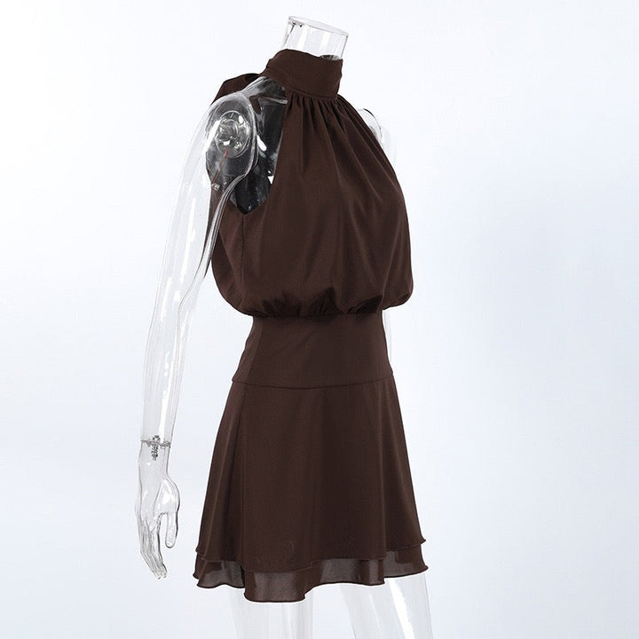 Gigi - Satin mini dress with a halter tie and chiffon embellishment