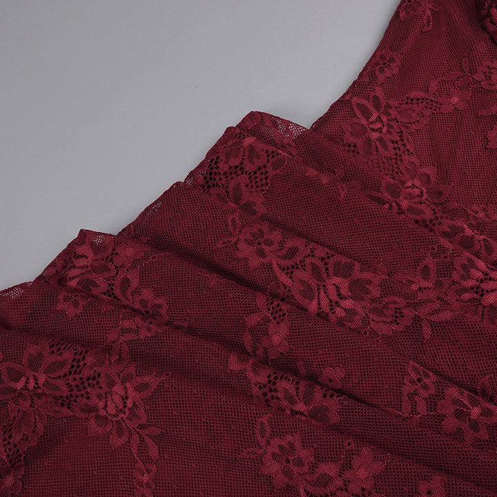 One-shoulder lace maxi dress with a corset and pleated design - ARGAMAN