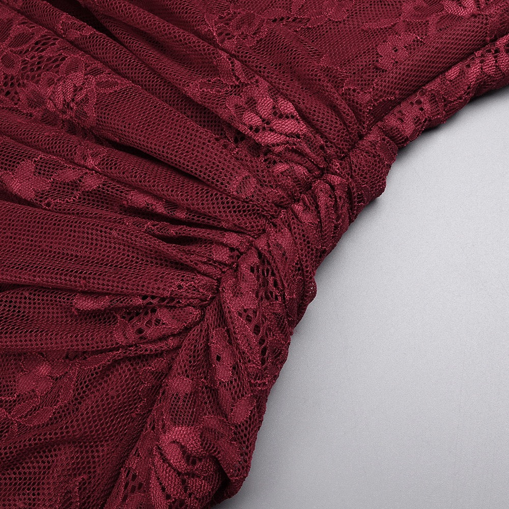 One-shoulder lace maxi dress with a corset and pleated design - ARGAMAN