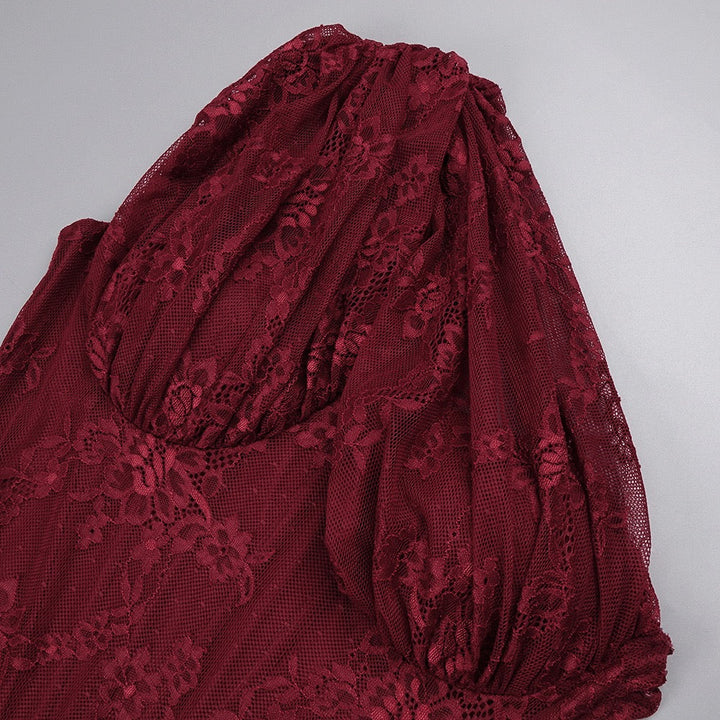 One-shoulder lace maxi dress with a corset and pleated design - ARGAMAN