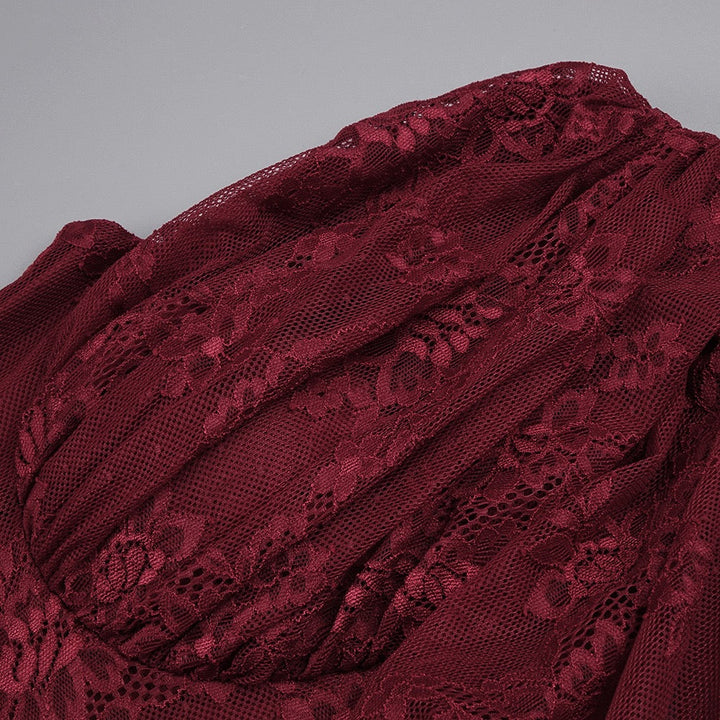 One-shoulder lace maxi dress with a corset and pleated design - ARGAMAN