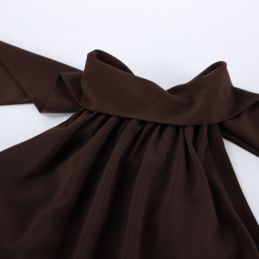 Gigi - Satin mini dress with a halter tie and chiffon embellishment