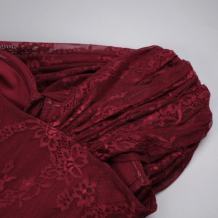 One-shoulder lace maxi dress with a corset and pleated design - ARGAMAN
