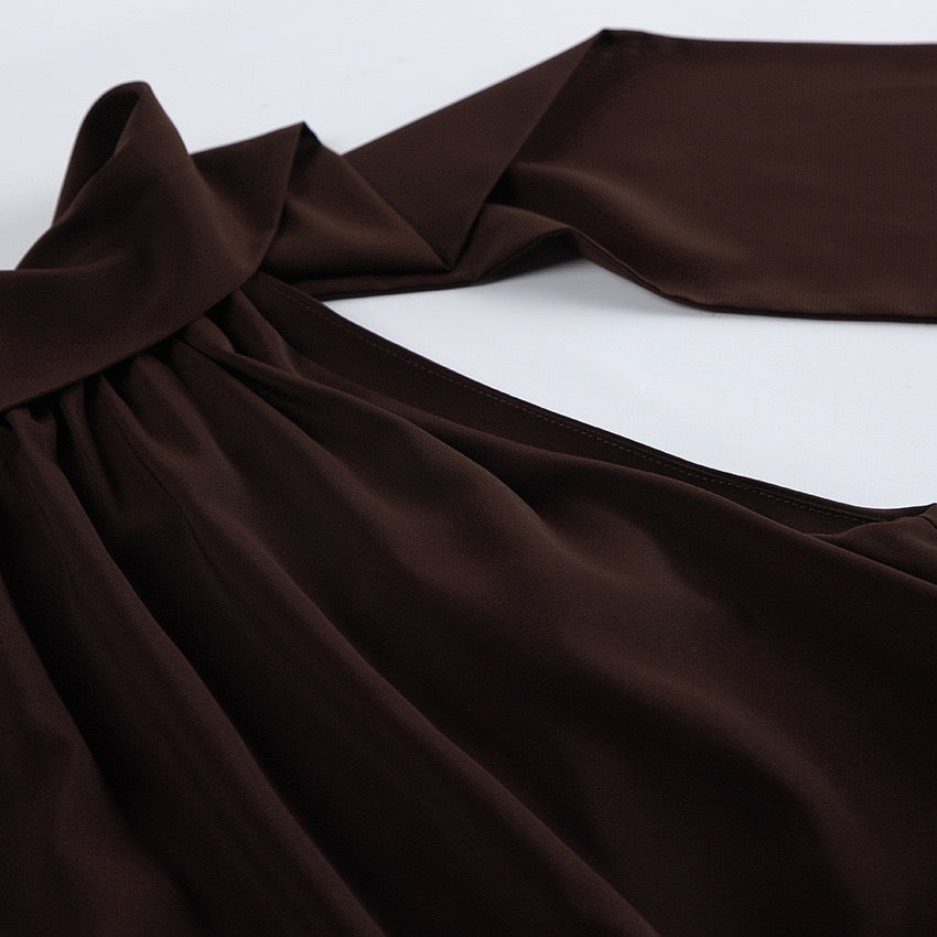 Gigi - Satin mini dress with a halter tie and chiffon embellishment