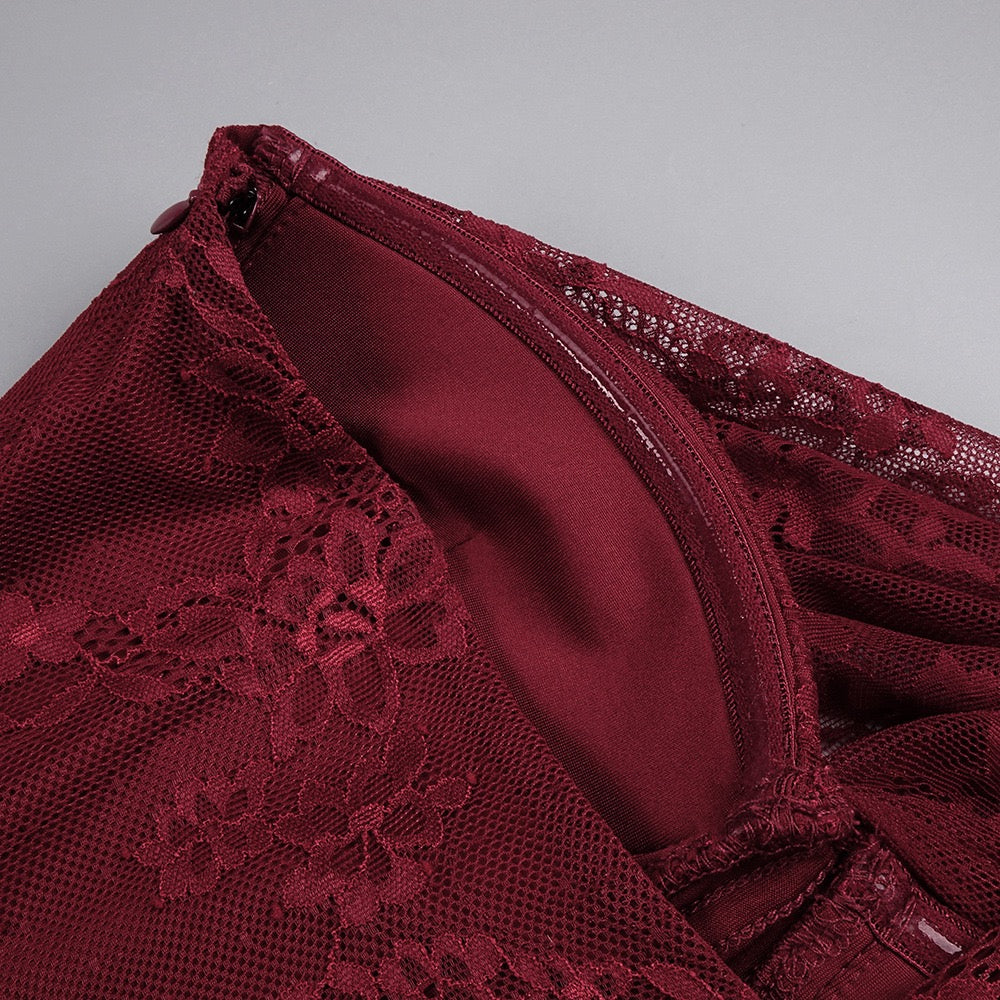 One-shoulder lace maxi dress with a corset and pleated design - ARGAMAN