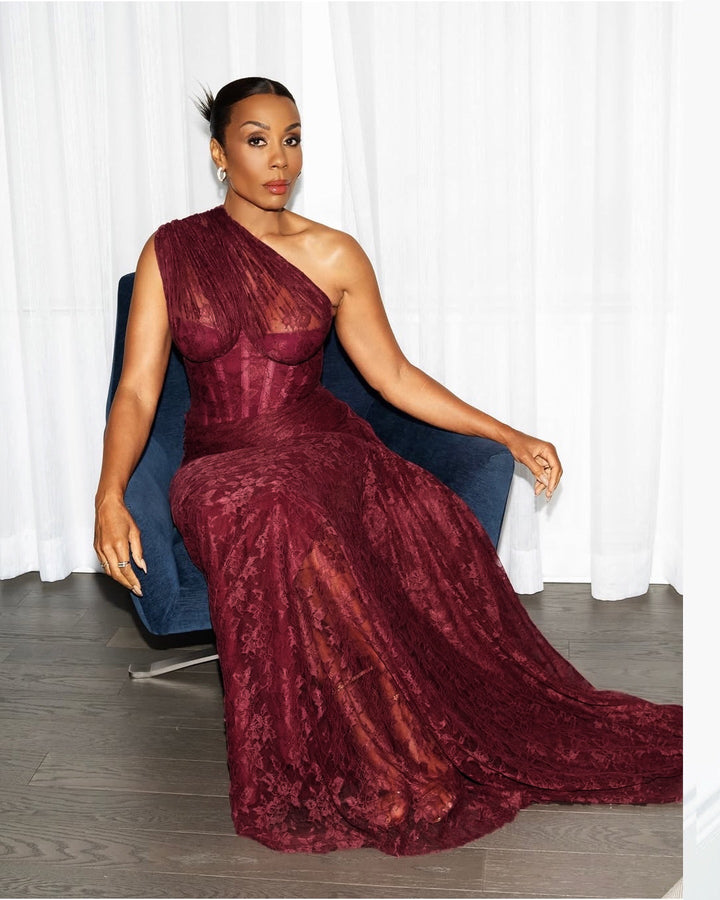 One-shoulder lace maxi dress with a corset and pleated design - ARGAMAN