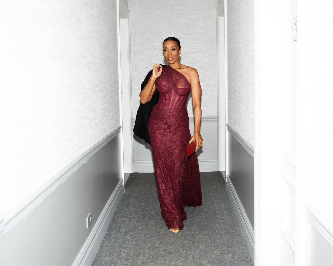 One-shoulder lace maxi dress with a corset and pleated design - ARGAMAN