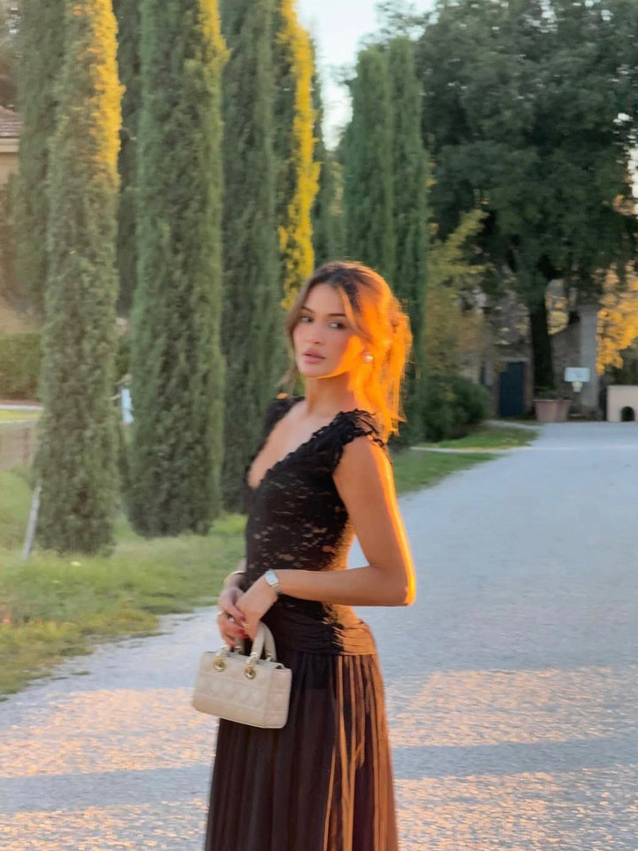 Marianella - Chiffon maxi dress with a lace design