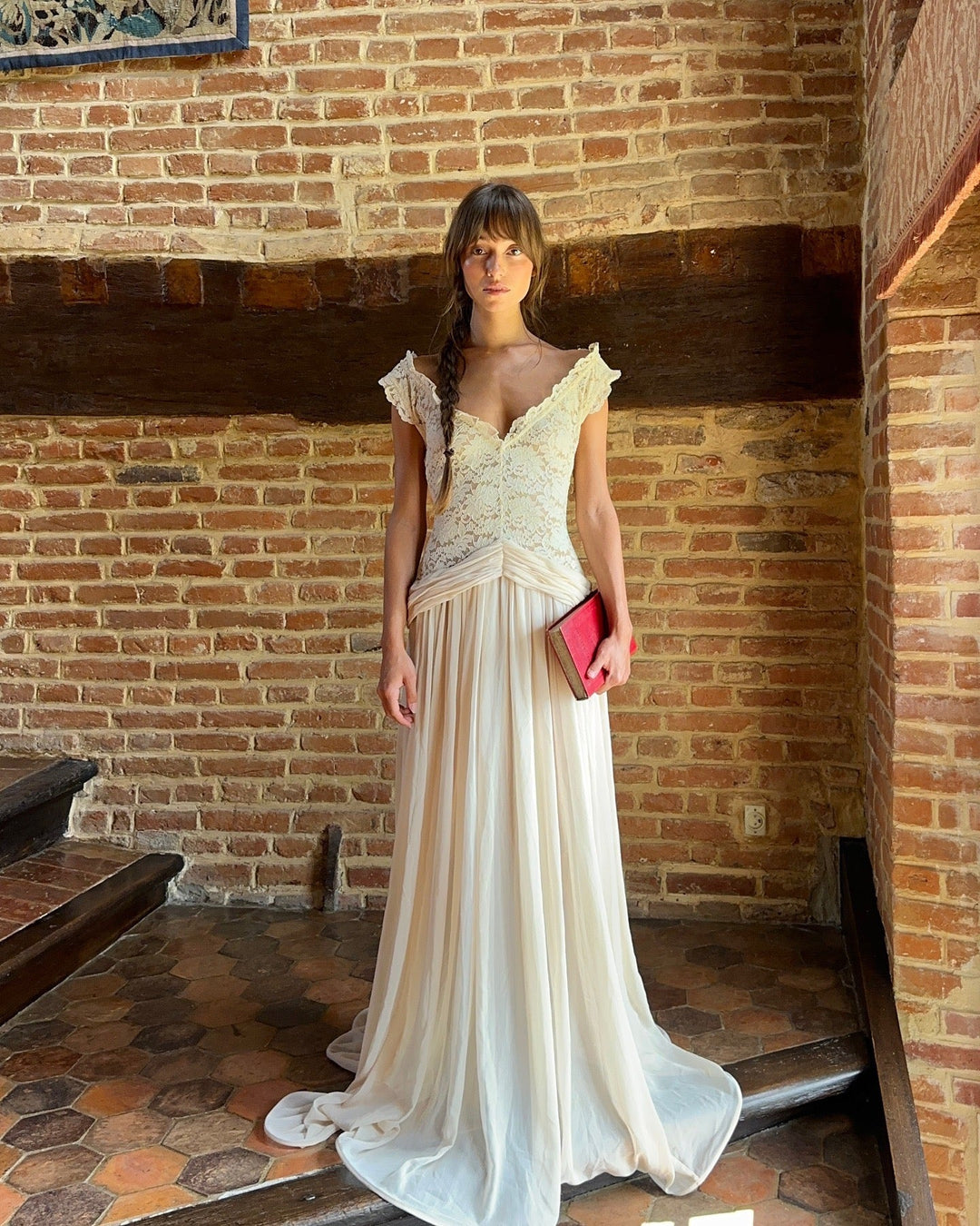 Marianella - Chiffon maxi dress with a lace design