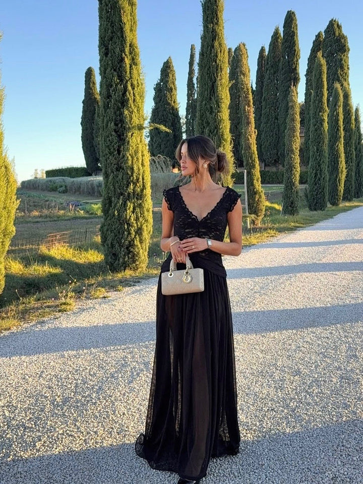 Marianella - Chiffon maxi dress with a lace design