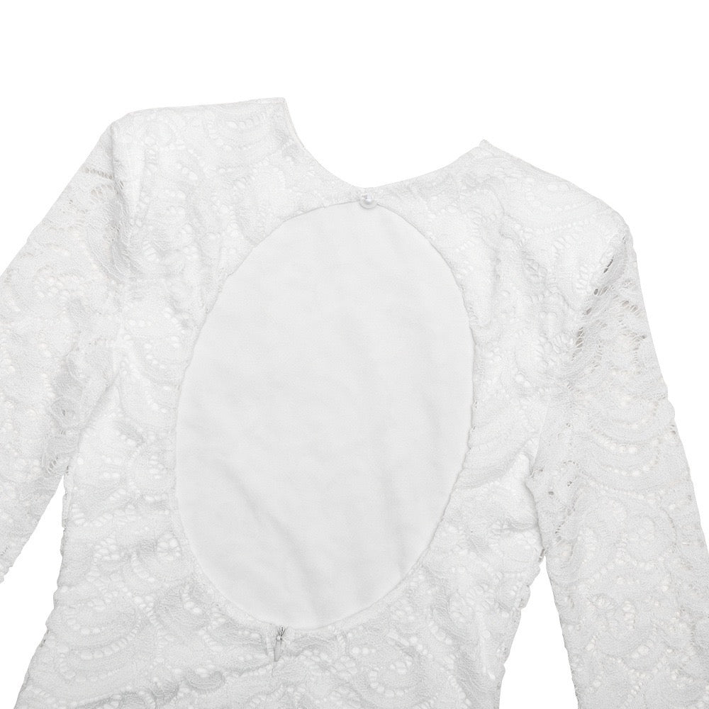 Lace mini dress with pleated design and satin train - ELVIRA