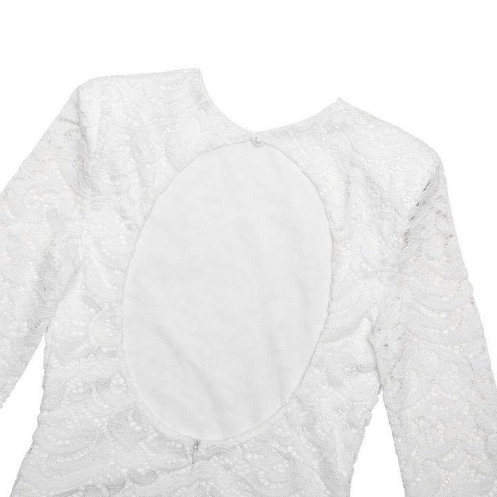 Lace mini dress with pleated design and satin train - ELVIRA