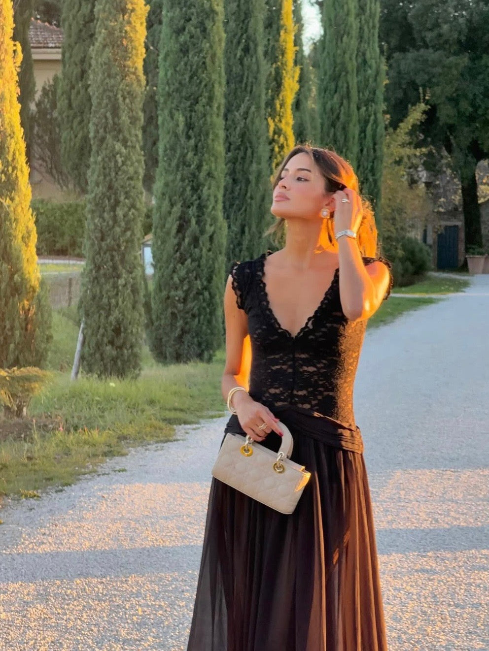 Marianella - Chiffon maxi dress with a lace design