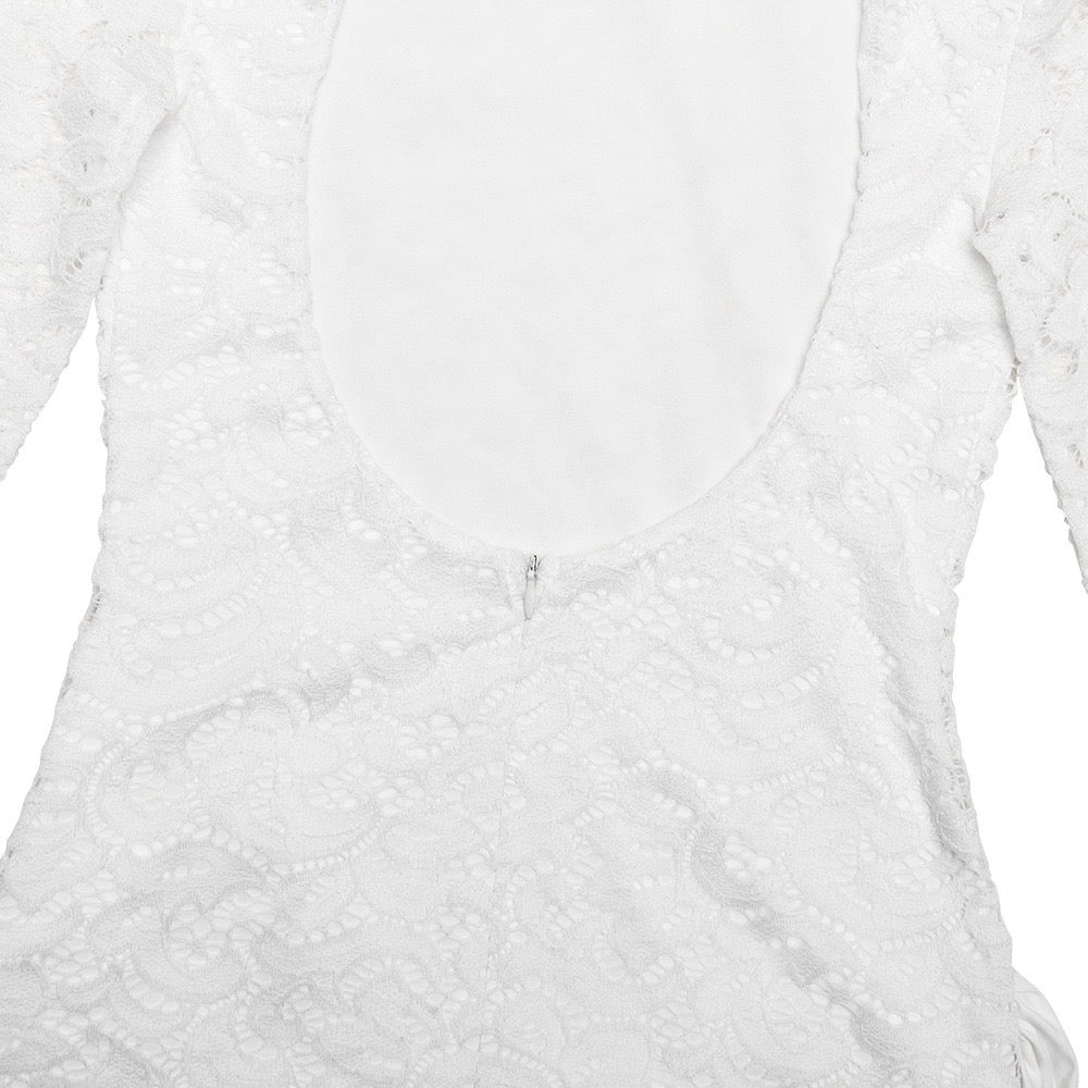 Lace mini dress with pleated design and satin train - ELVIRA