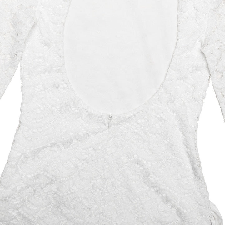 Lace mini dress with pleated design and satin train - ELVIRA