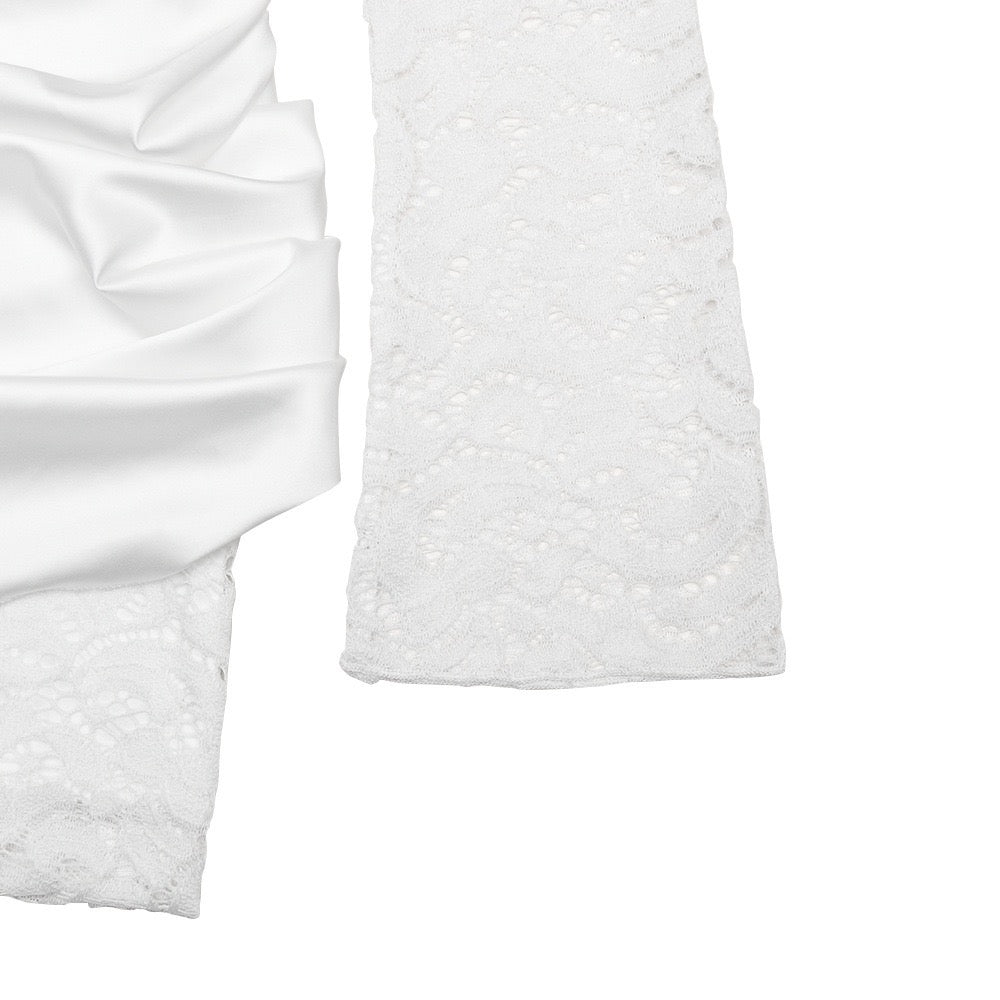 Lace mini dress with pleated design and satin train - ELVIRA