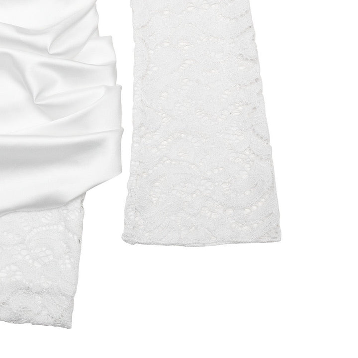 Lace mini dress with pleated design and satin train - ELVIRA