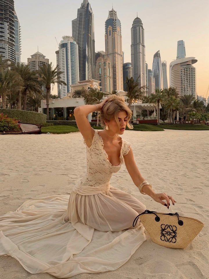 Marianella - Chiffon maxi dress with a lace design