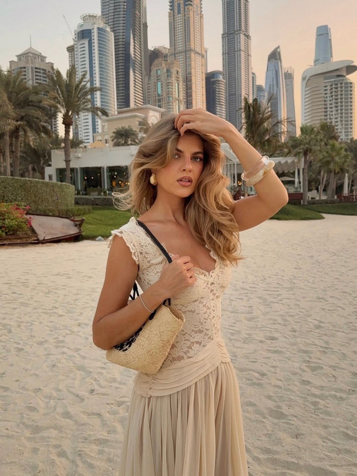 Marianella - Chiffon maxi dress with a lace design