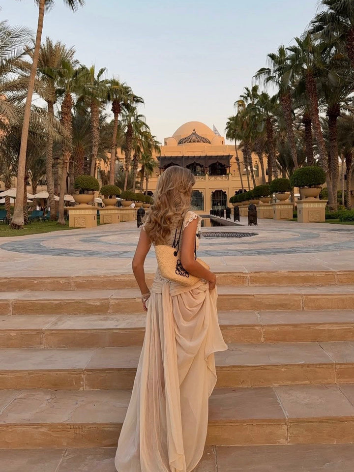 Marianella - Chiffon maxi dress with a lace design