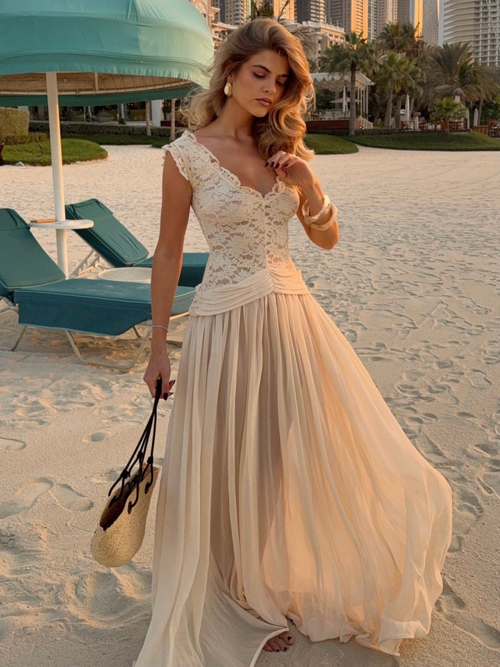 Marianella - Chiffon maxi dress with a lace design