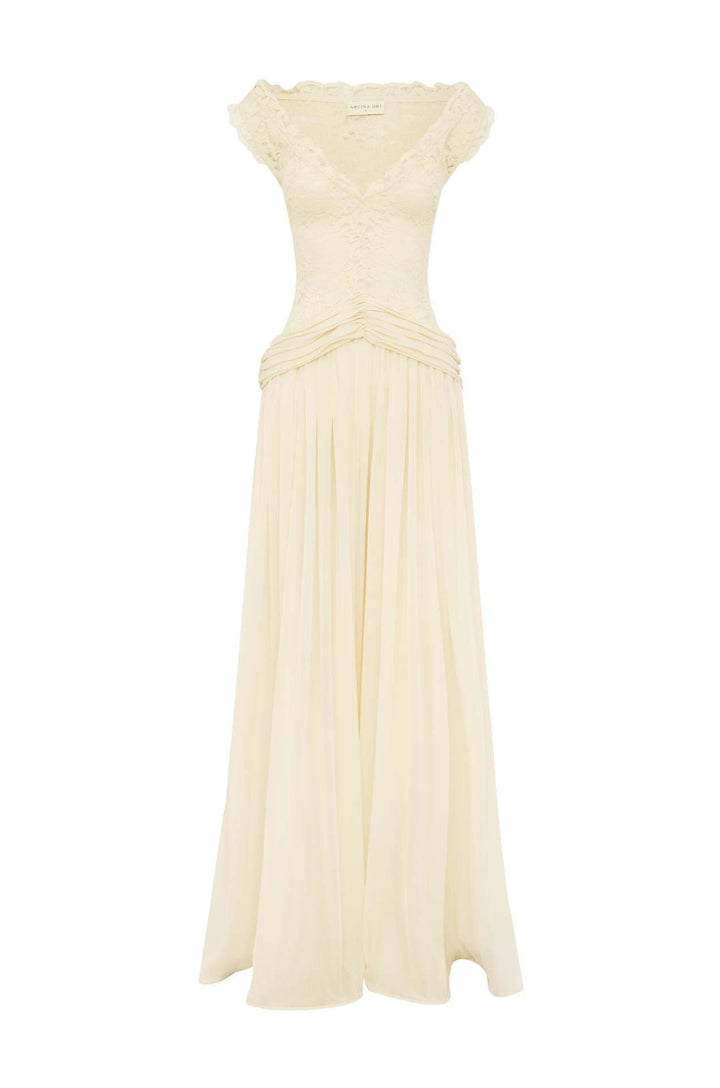 Marianella - Chiffon maxi dress with a lace design
