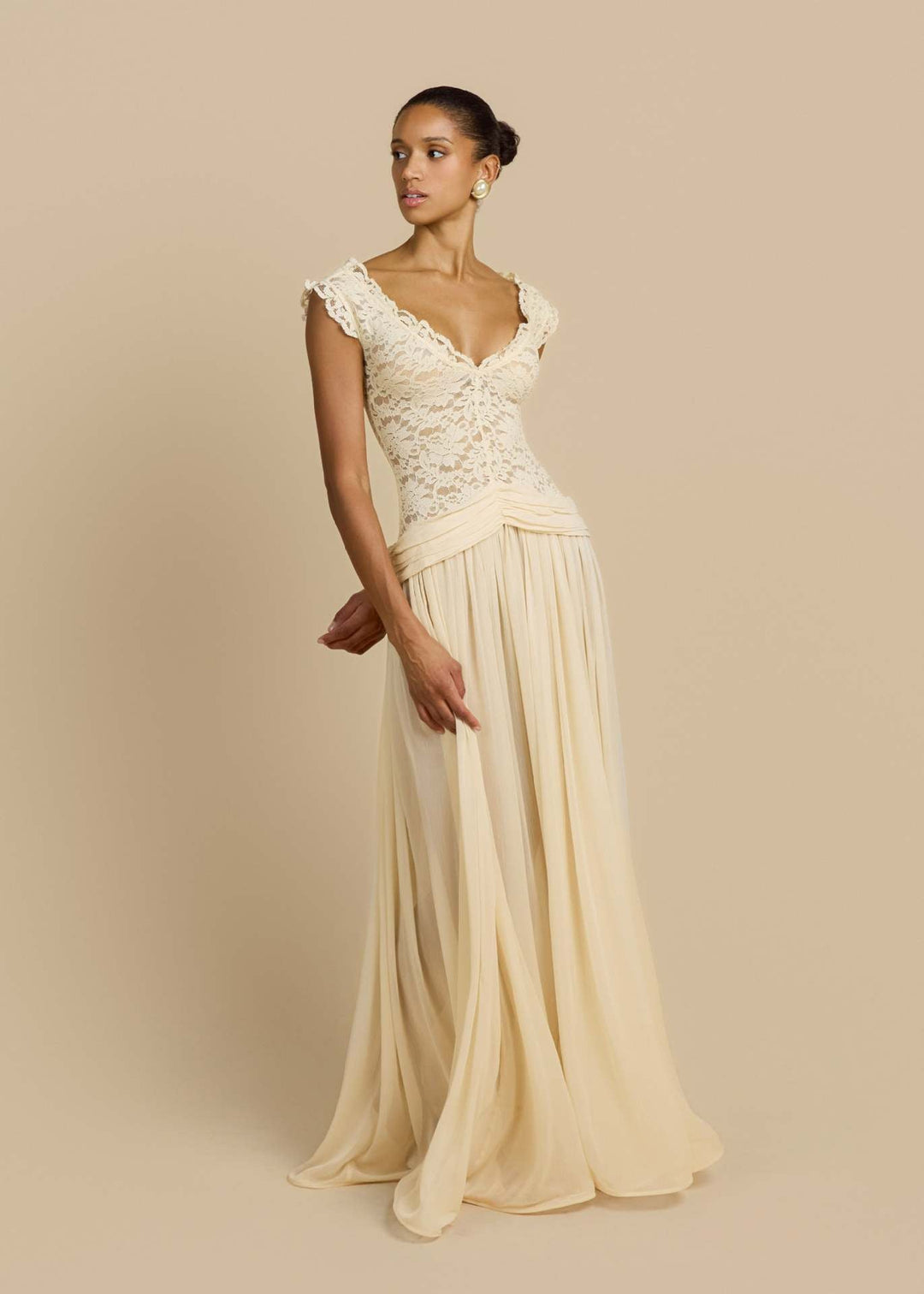 Marianella - Chiffon maxi dress with a lace design