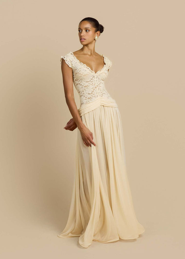 Marianella - Chiffon maxi dress with a lace design