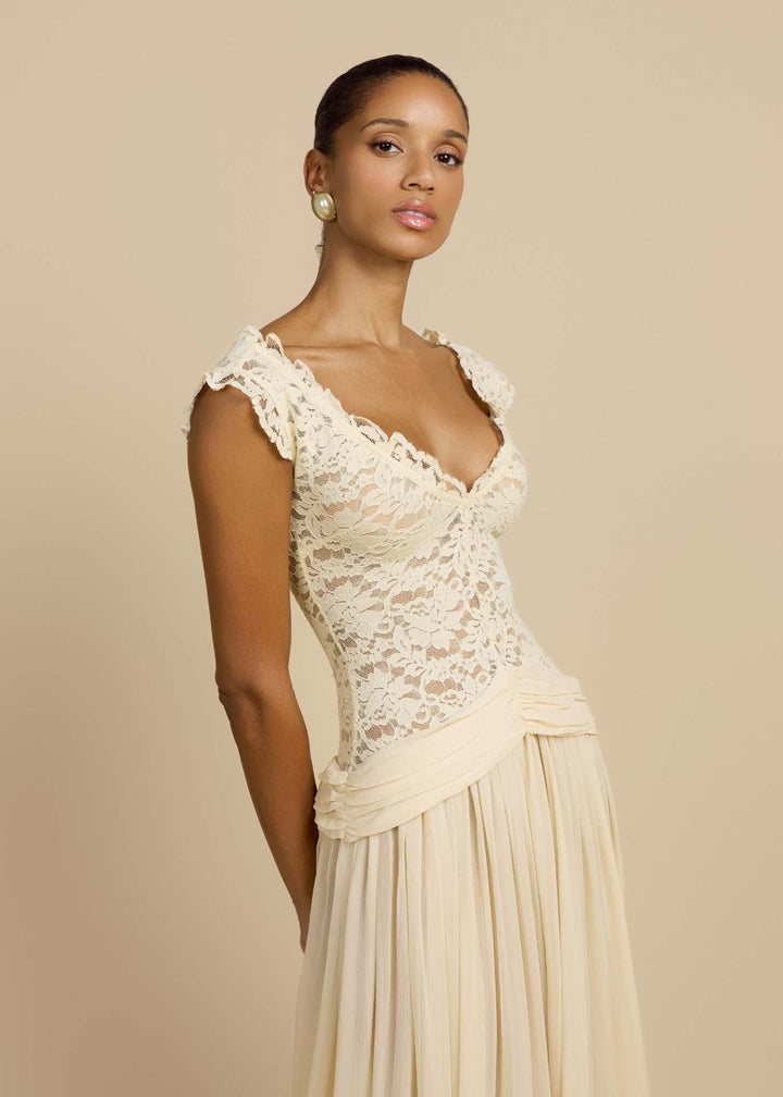 Marianella - Chiffon maxi dress with a lace design
