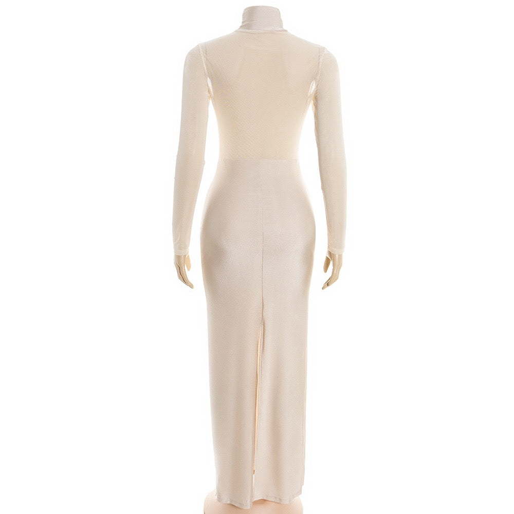 Maxi dress in shiny fabric with pleats and mesh design - Liyana