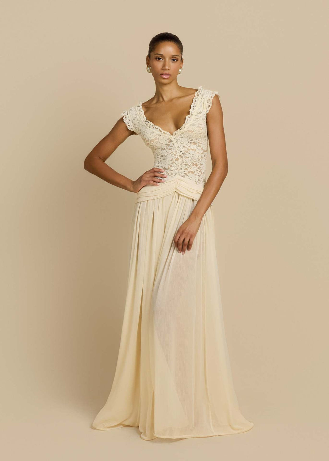 Marianella - Chiffon maxi dress with a lace design