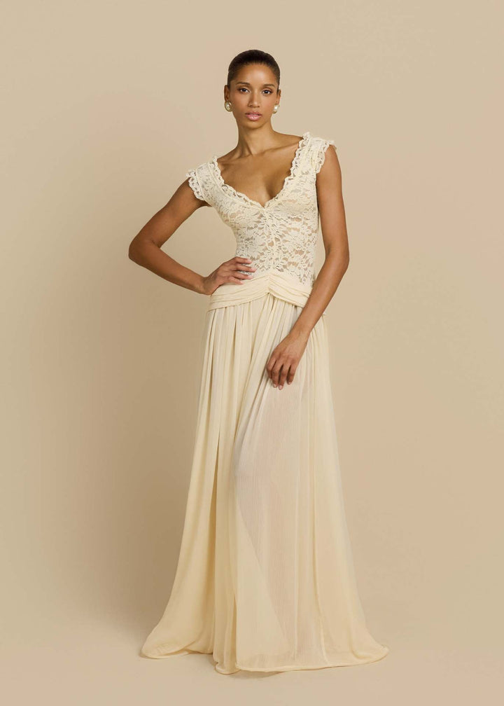 Marianella - Chiffon maxi dress with a lace design