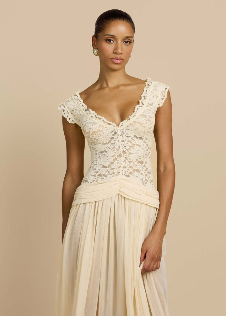 Marianella - Chiffon maxi dress with a lace design