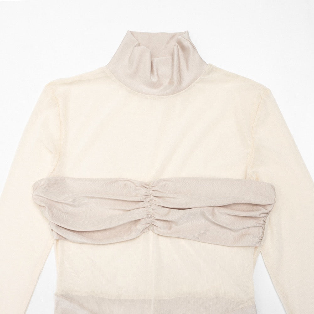 Maxi dress in shiny fabric with pleats and mesh design - Liyana