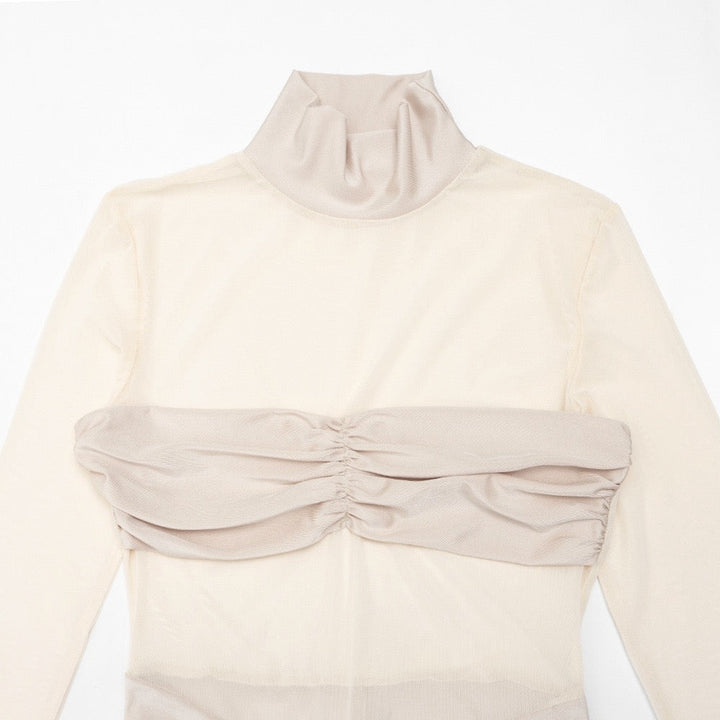 Maxi dress in shiny fabric with pleats and mesh design - Liyana