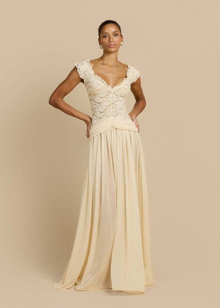 Marianella - Chiffon maxi dress with a lace design