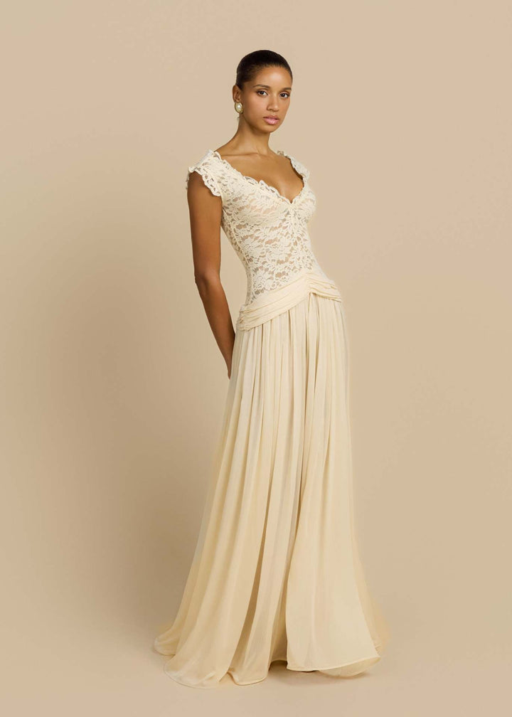 Marianella - Chiffon maxi dress with a lace design