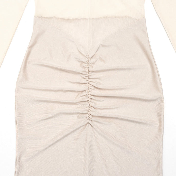 Maxi dress in shiny fabric with pleats and mesh design - Liyana