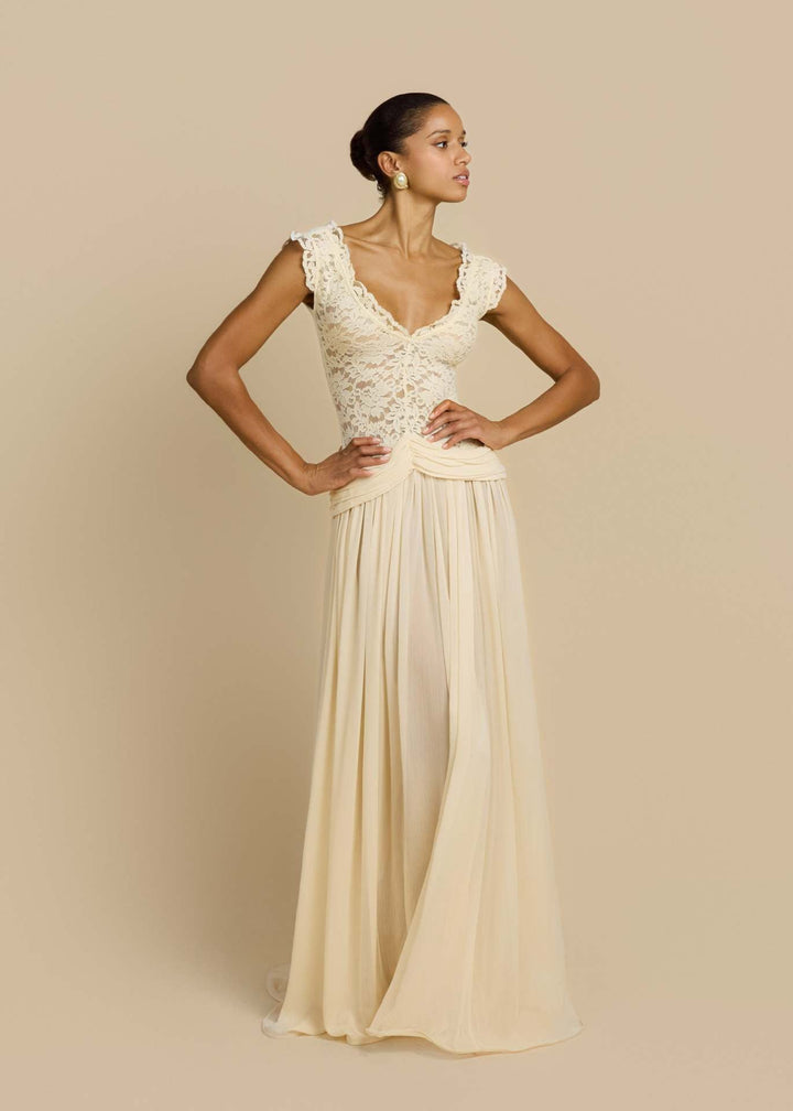 Marianella - Chiffon maxi dress with a lace design