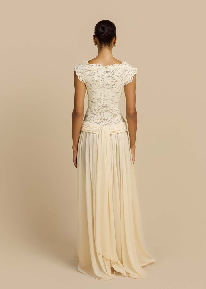 Marianella - Chiffon maxi dress with a lace design
