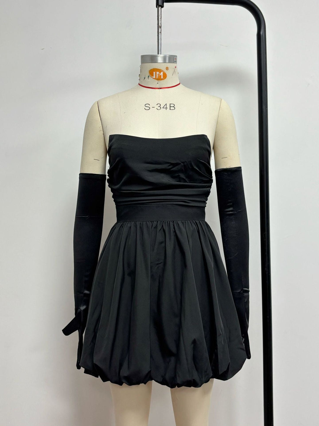 Mia - Strapless balloon mini dress with glove embellishment