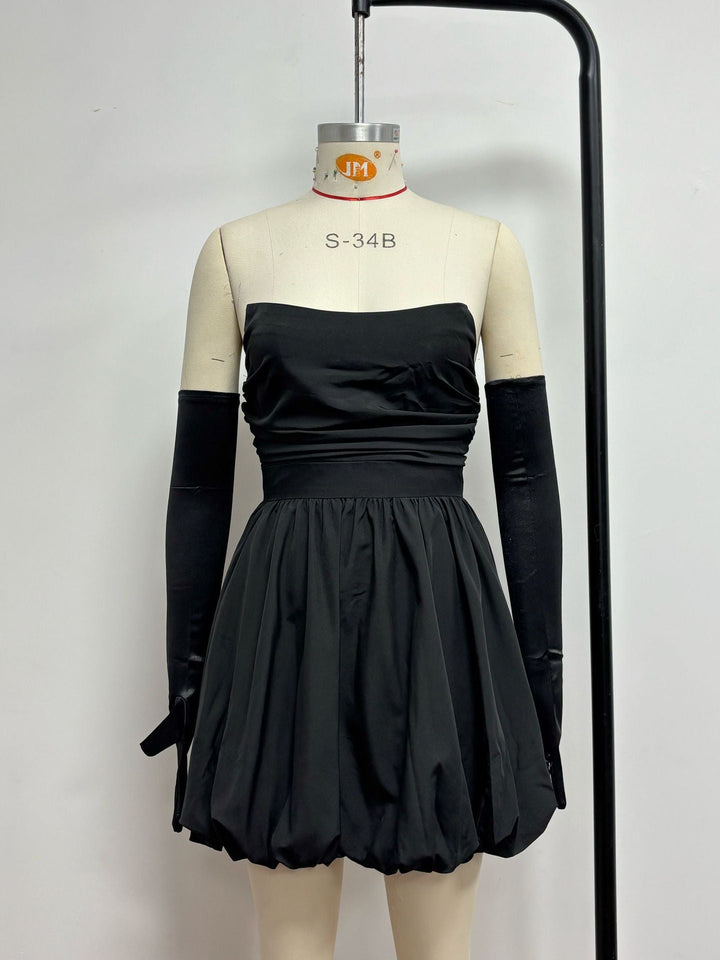 Mia - Strapless balloon mini dress with glove embellishment