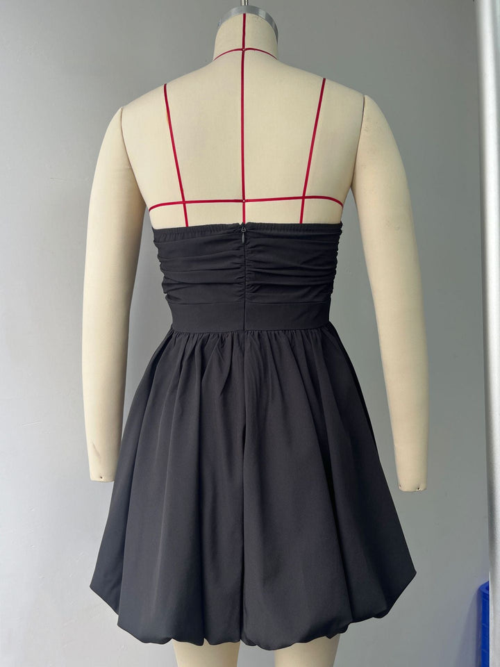 Mia - Strapless balloon mini dress with glove embellishment