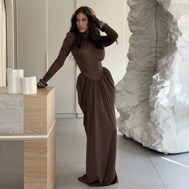 Maxi turtleneck dress with gathered design - Dalit